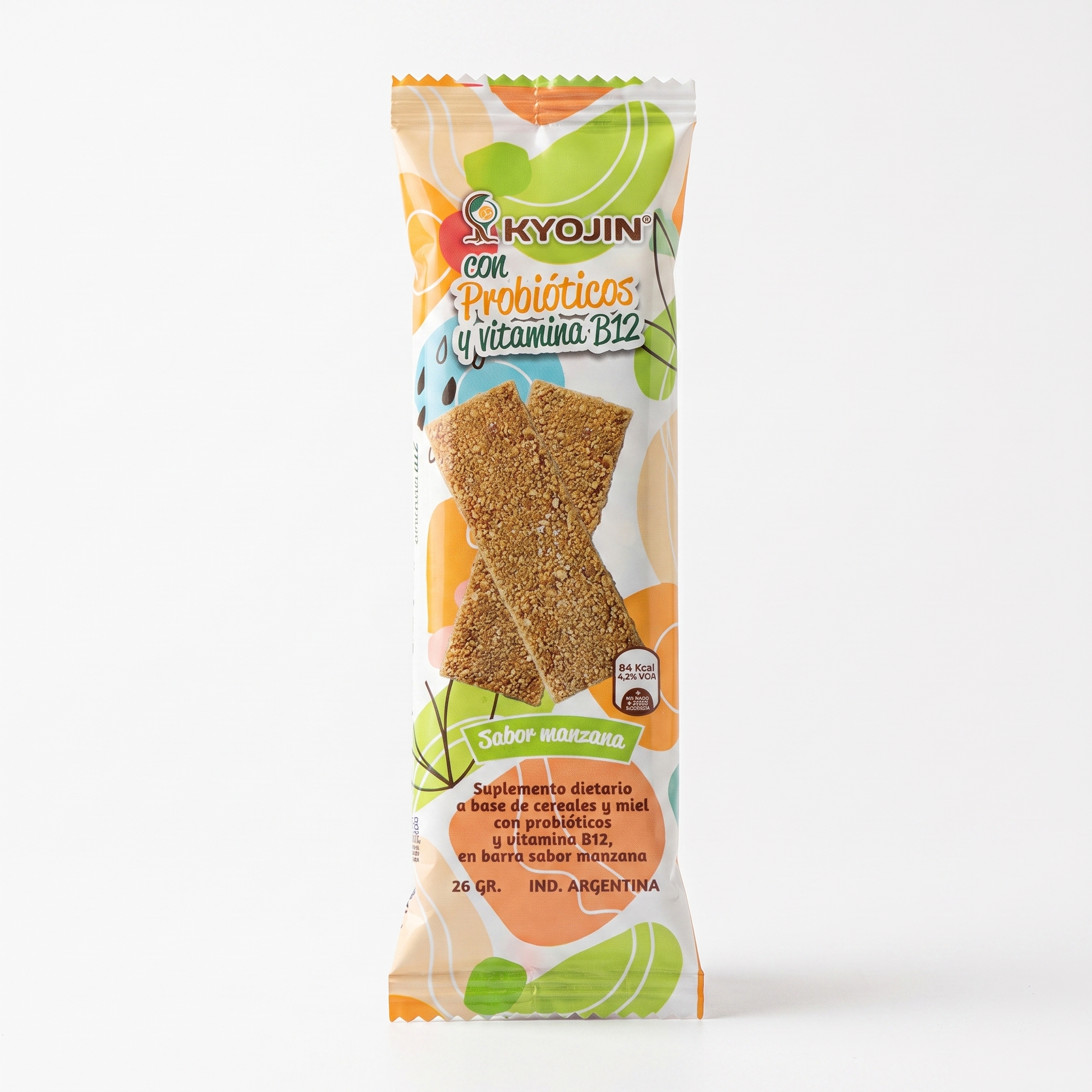 Barrita de cereal KYOJIN - Con Probióticos y vitamina B12, sabor manzana