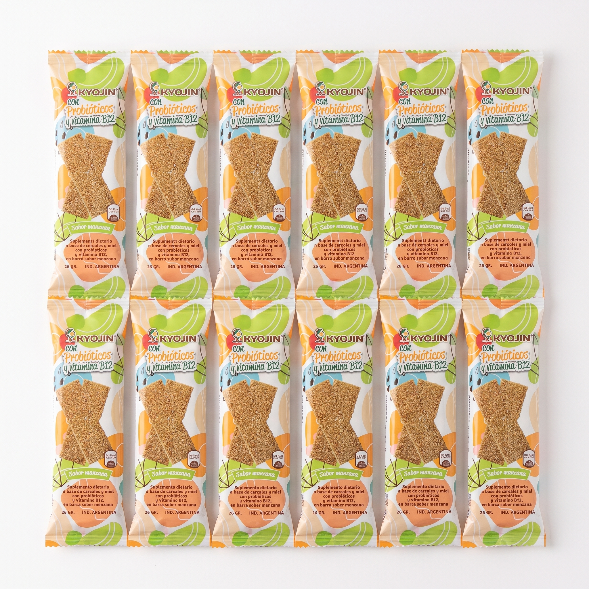 Barrita de cereal KYOJIN - Con Probióticos y vitamina B12, sabor manzana (Pack x12)